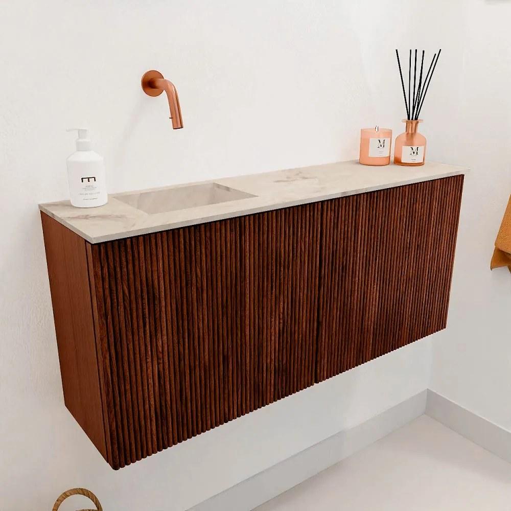Mondiaz Joya DLux 90cm toiletmeubel ruby met wastafel faye links zonder kraangat frappe
