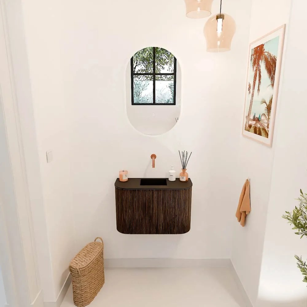 Mondiaz Joya 65cm toiletmeubel ronding links/rechts walnut met wastafel faye midden zonder kraangat urban