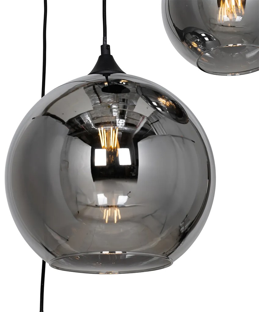 Smart hanglamp met dimmer zwart met smoke glas rond 7-lichts incl. 7 Wifi A60 - Sandra E27 Binnenverlichting Lamp