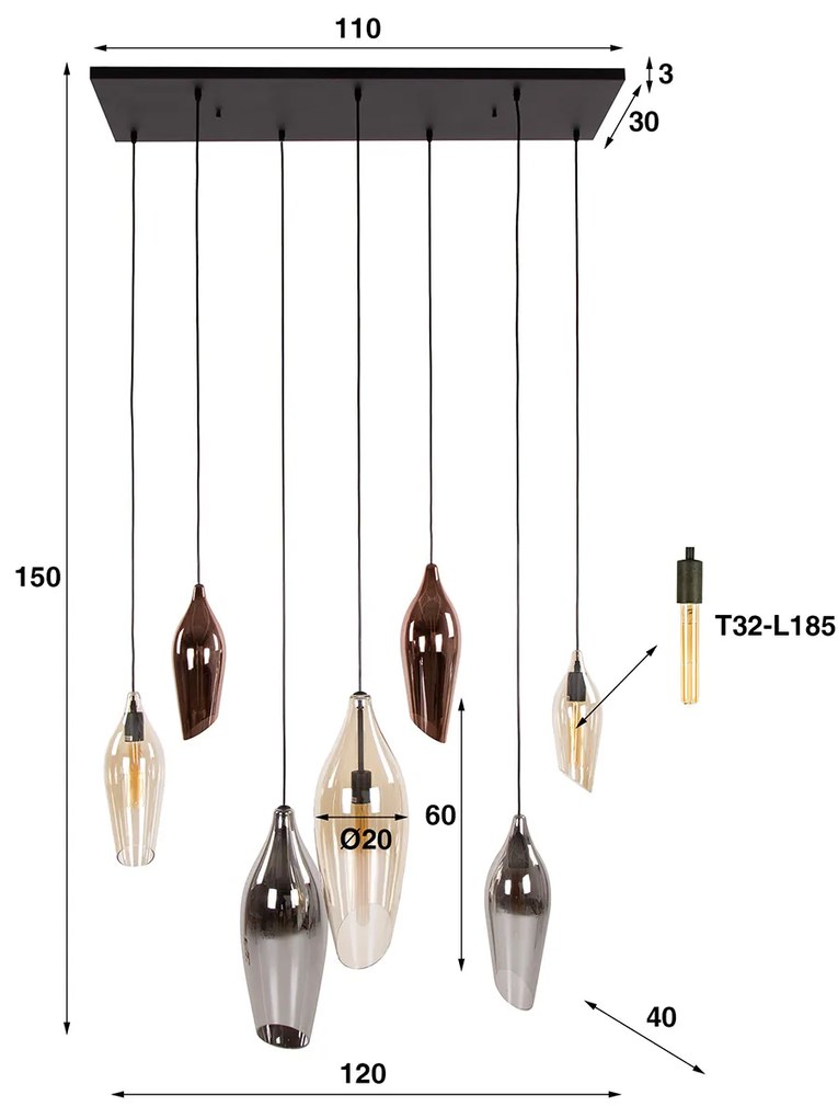 Eettafel Lamp Druppel Gekleurd Glas