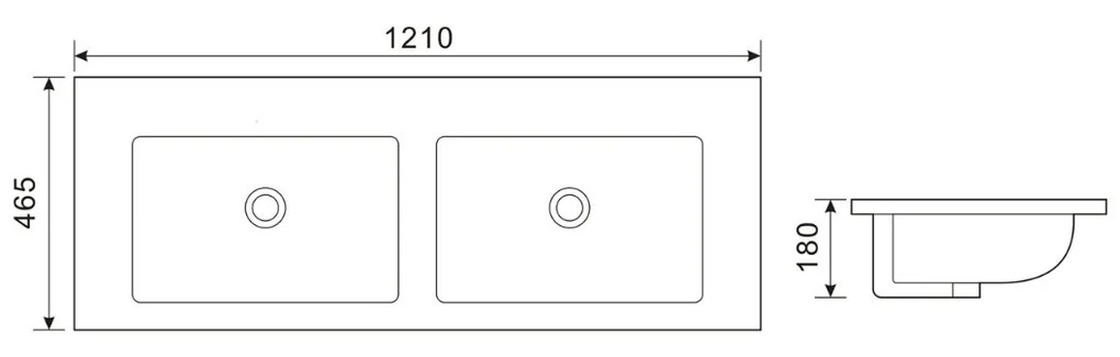 Fontana Rovigo badmeubel 120cm met zwarte wastafel zonder kraangaten mat wit