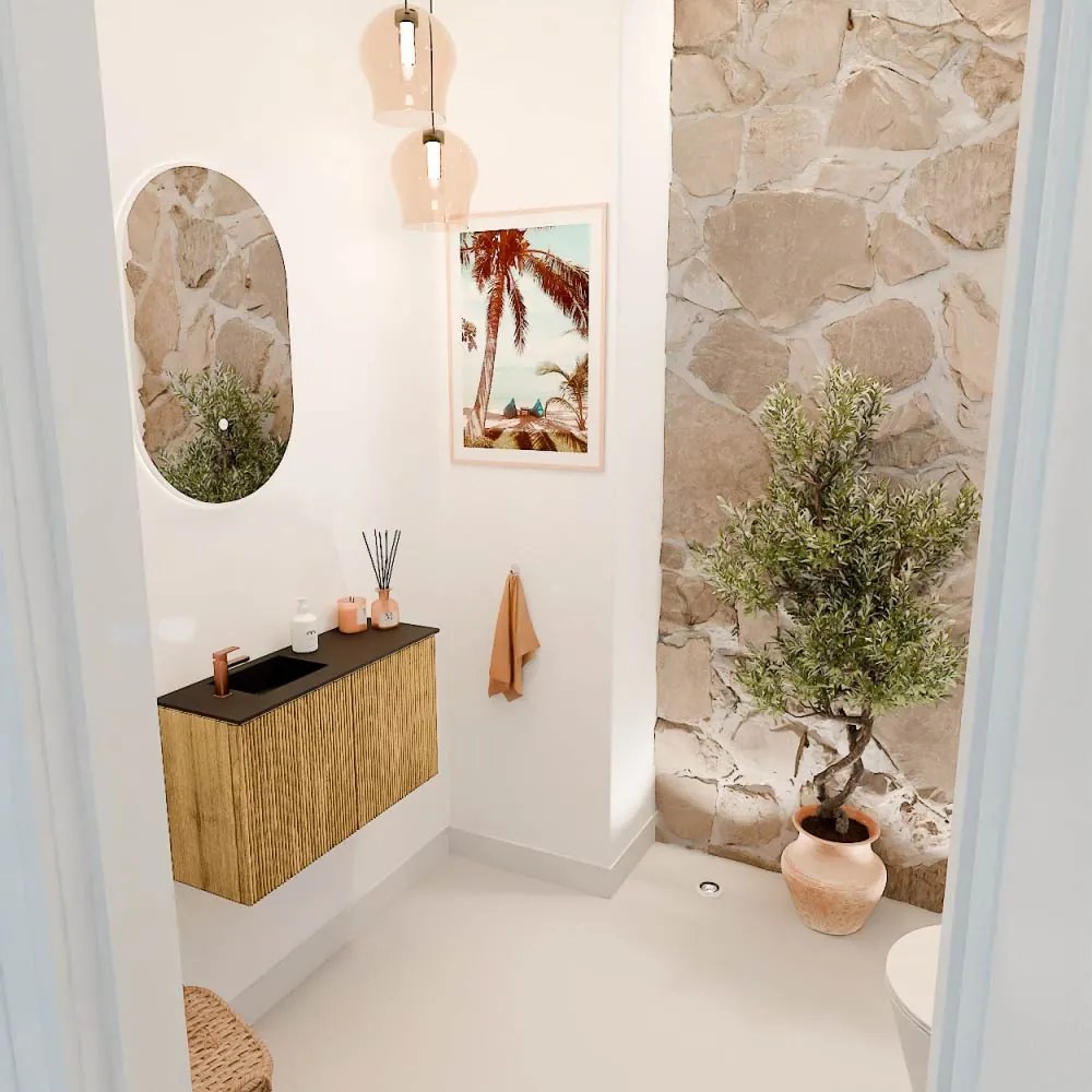 Mondiaz Joya 70cm toiletmeubel oak met wastafel faye links 1 kraangat urban