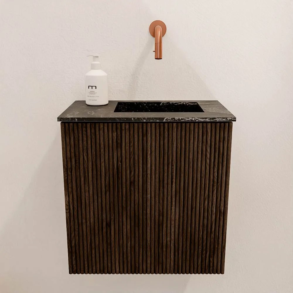 Mondiaz Joya DLux 40cm toiletmeubel walnut met wastafel faye rechts zonder kraangat lava