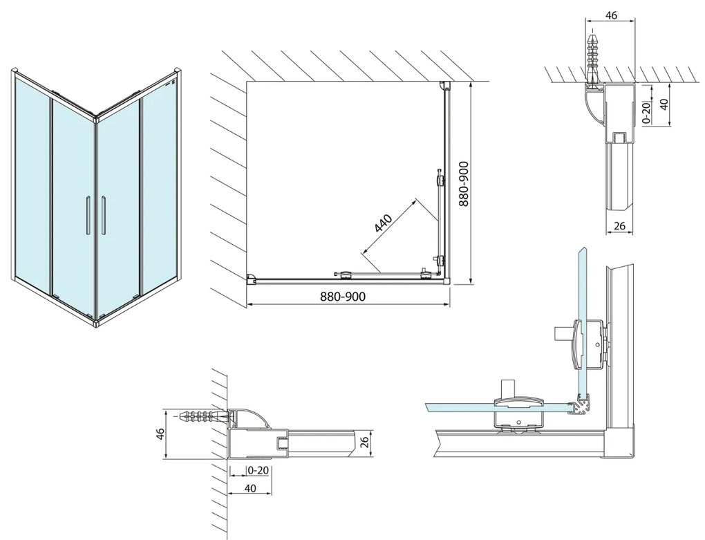 Polysan Lucis vierkante douchecabine 90x90cm chroom