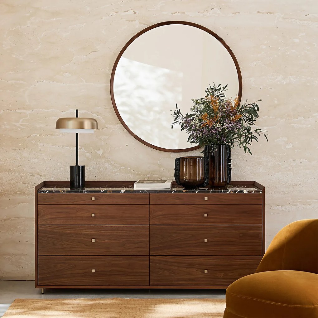 Ronde spiegel van massief notenhout, diameter 100 cm, Orion