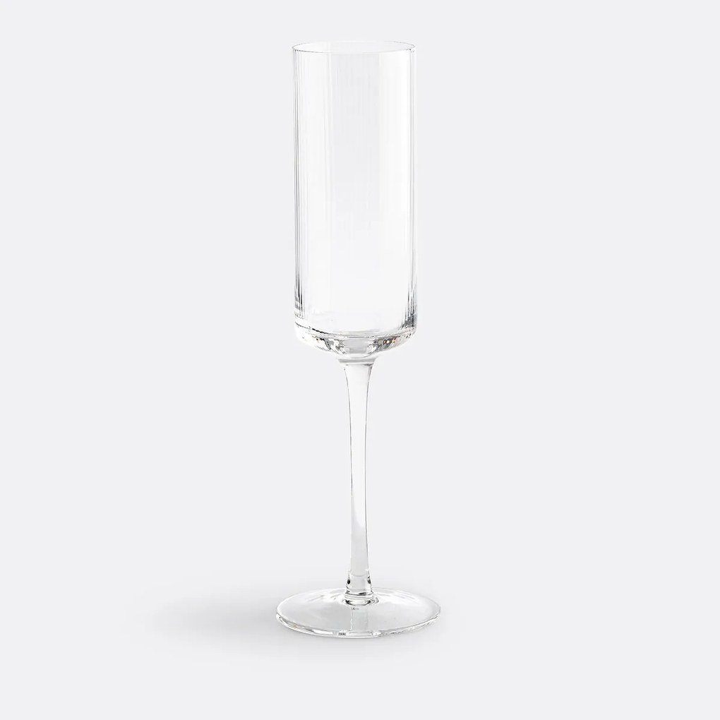 Set van 6 champagneglazen in geribbeld glas, Stria