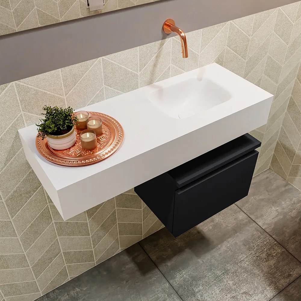 Mondiaz Andor toiletmeubel 40cm mat zwart met witte wastafel 80cm rechts zonder kraangat