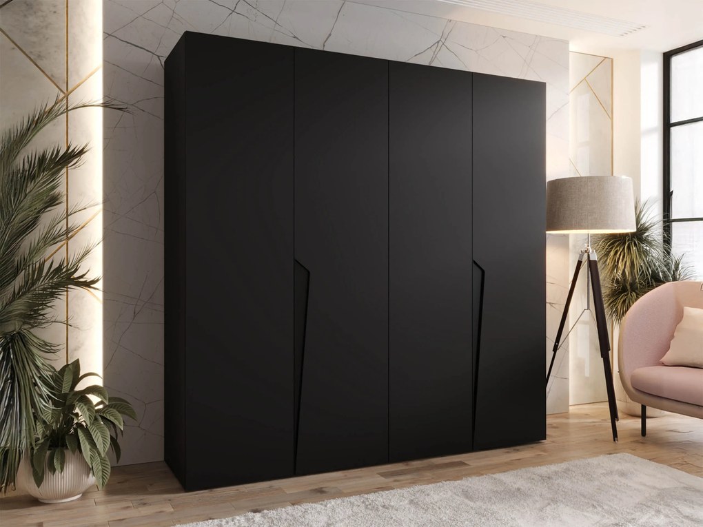 Kledingkast Hartford 605, Zwart, 202x200x52cm, 135.3 kg, Kledingkast deuren: Met scharnieren
