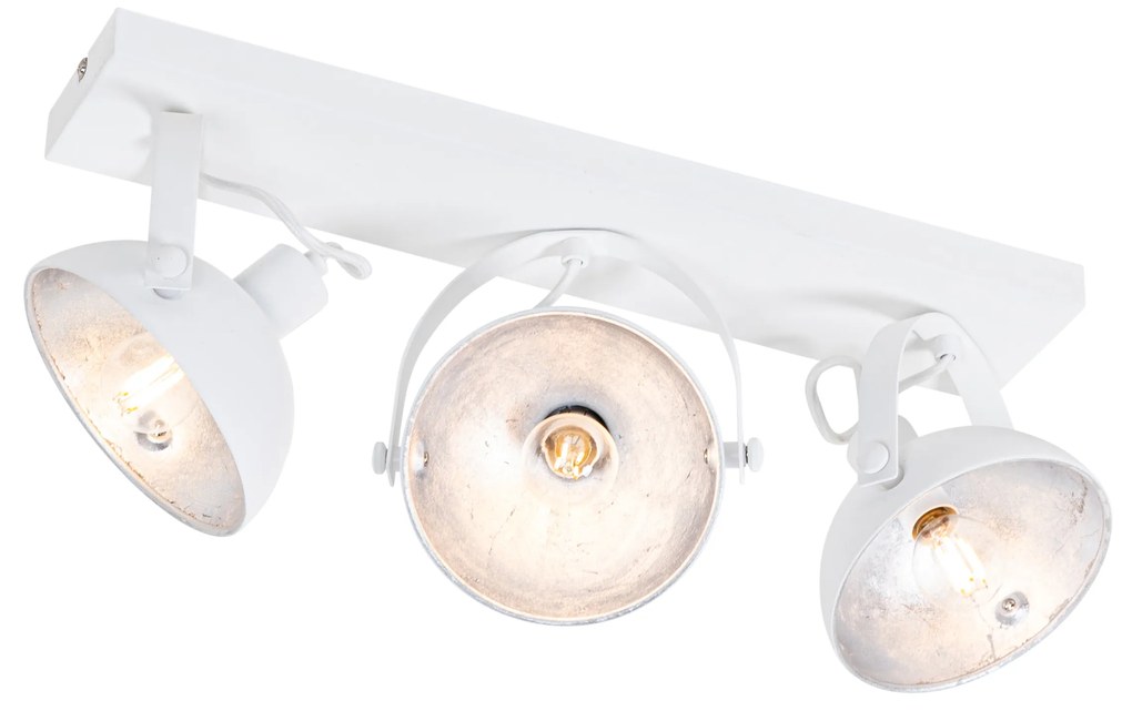 Industriële plafondlamp wit met zilver 3-lichts verstelbaar - Magnax