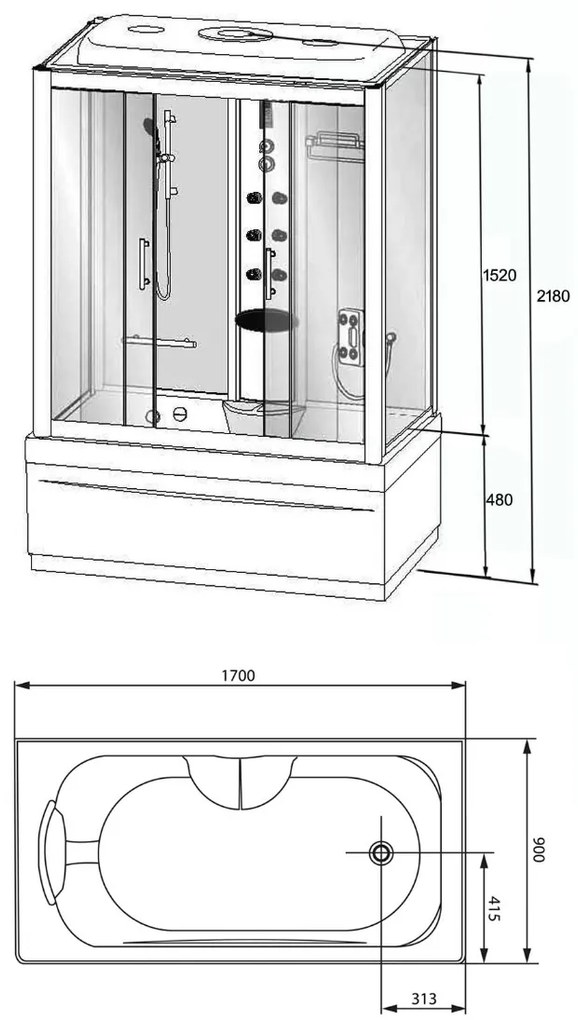 Mueller Milos complete douchecabine met douchebad 170x90x220cm
