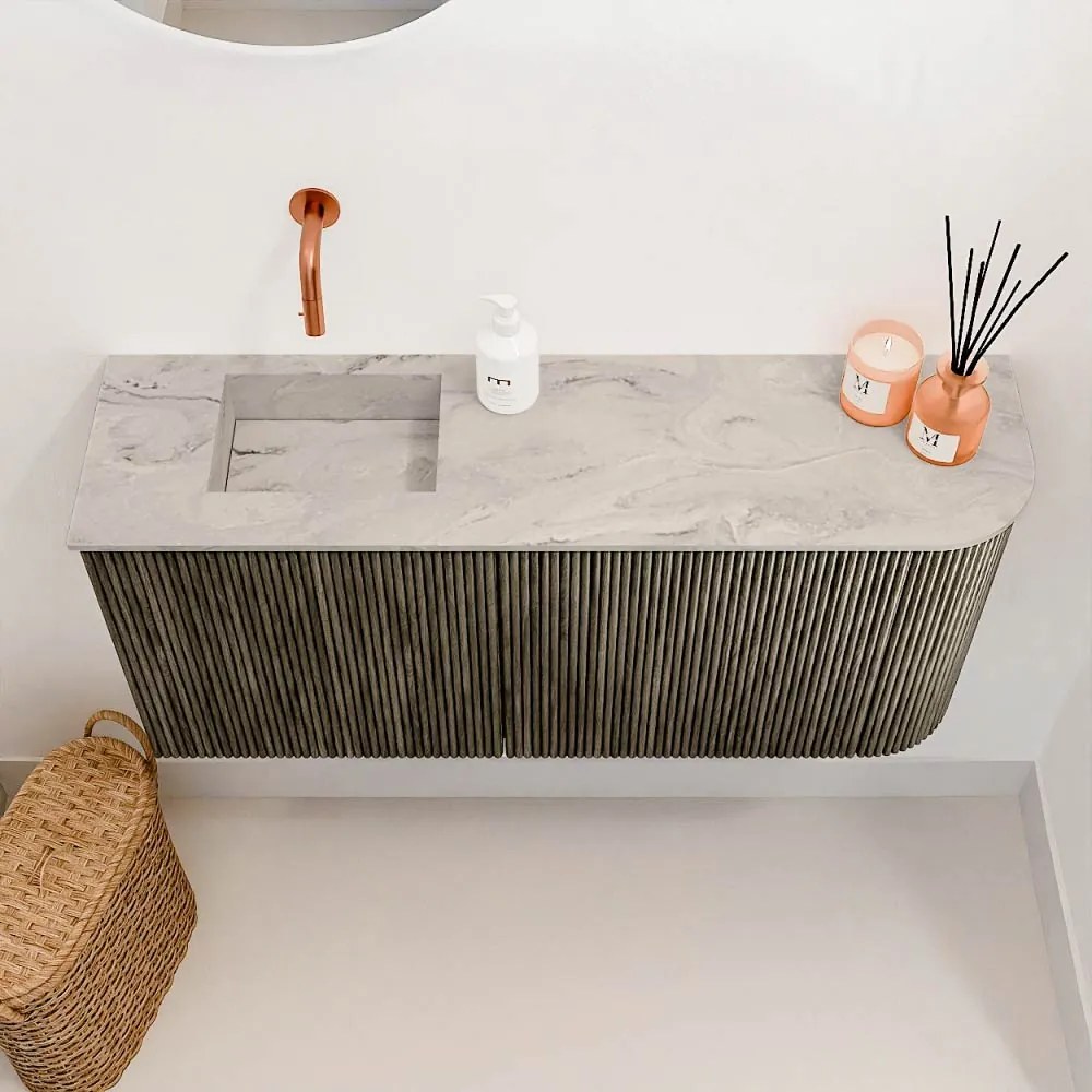 Mondiaz Joya DLux 90cm toiletmeubel ronding rechts shadow met wastafel faye links zonder kraangat glace