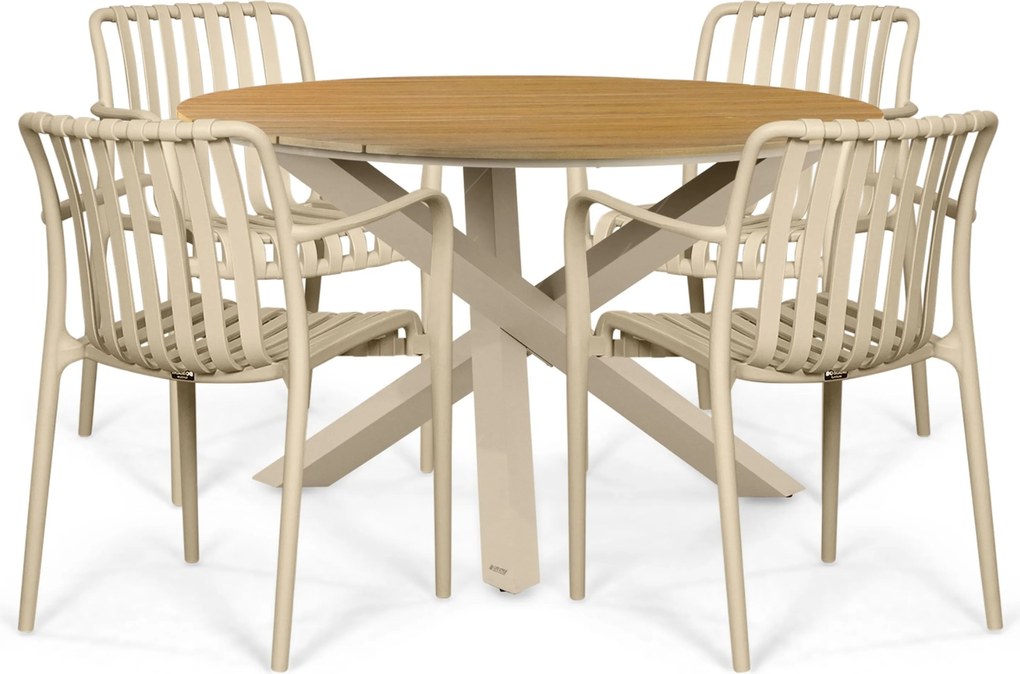 Tuinset Ronde Tuintafel 4 personen 125 cm Kunststof Zand/Beige  Domani Furniture Alba/Ancona