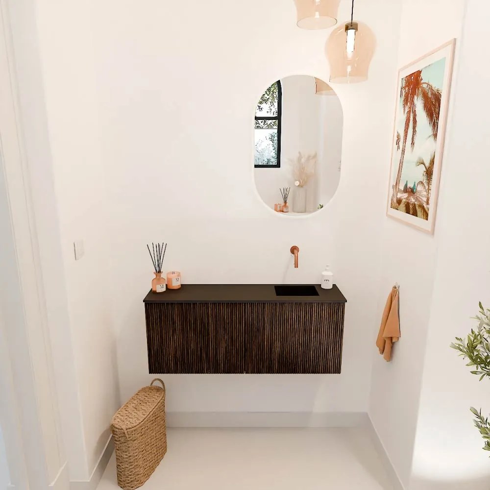 Mondiaz Joya 100cm toiletmeubel walnut met wastafel faye rechts zonder kraangat urban