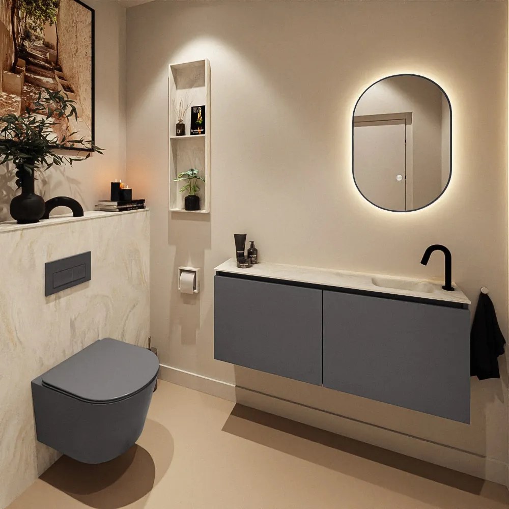 Mondiaz Ture DLux toiletmeubel 120cm dark grey met wastafel ostra rechts met kraangat