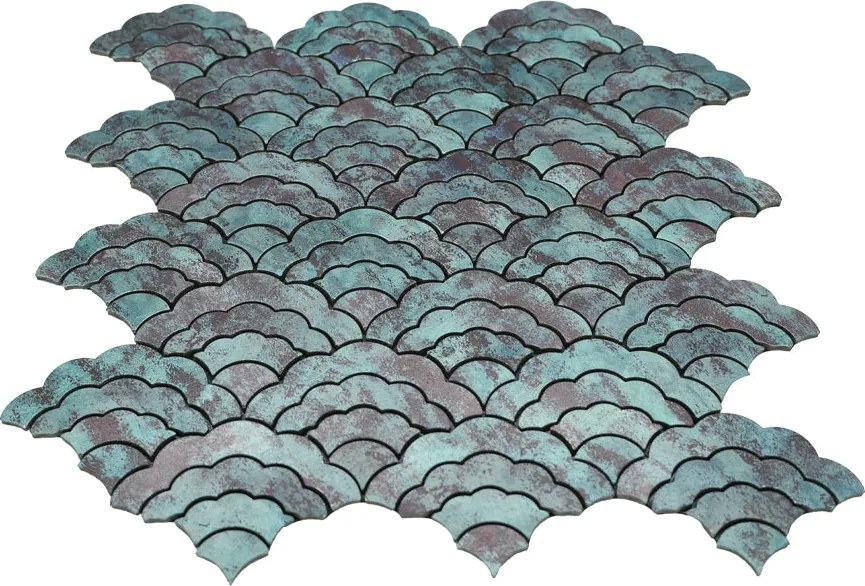 Zelfklevende Mozaïektegels Metaal | Waaier Patina Koper | 26,8×28,1 cm | Keuken, Bad & WC