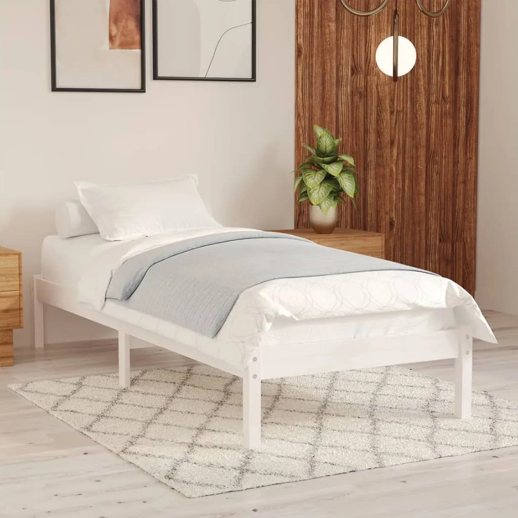 vidaXL Bedframe massief hout wit 75x190 cm 2FT6 Small Single