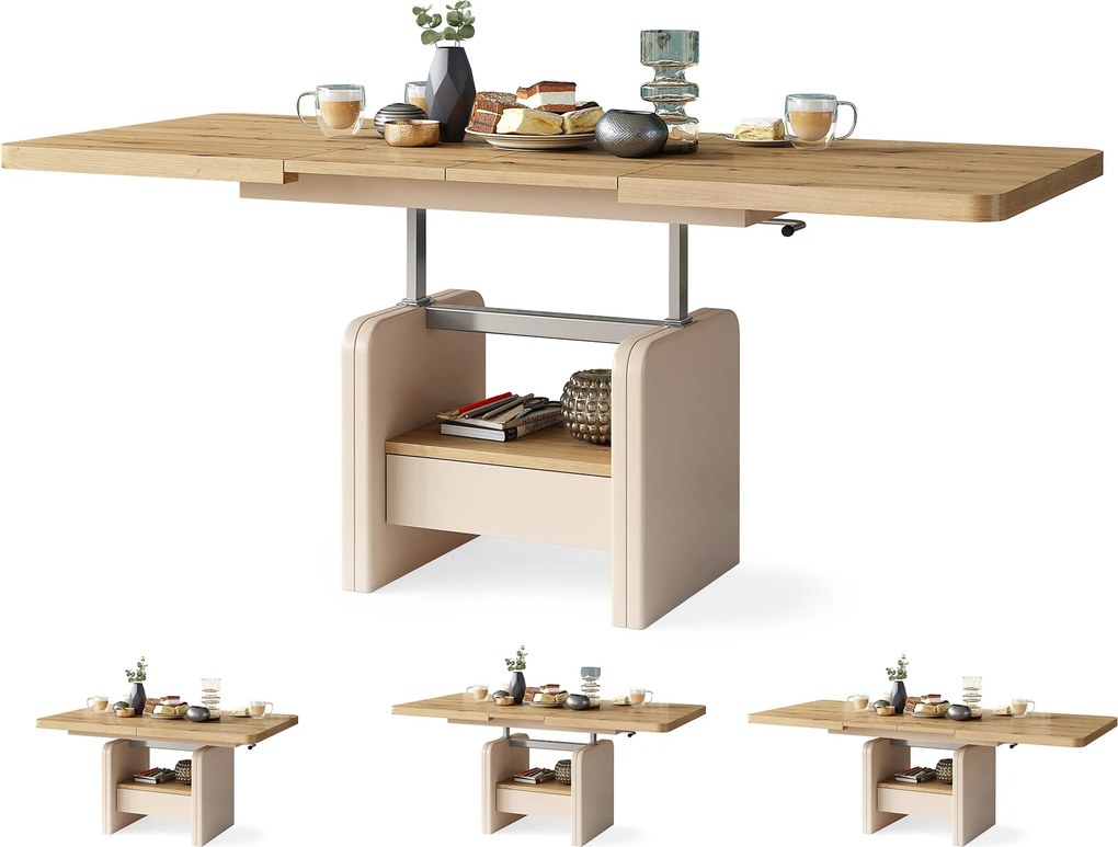 LEXUS verrijdbare koffietafel, met heffunctie, eiken artisan / beige