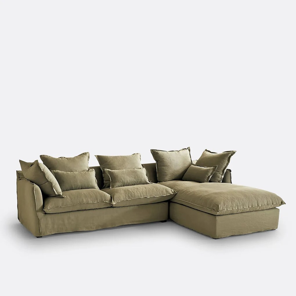 4-zits hoekbank met afneembare hoezen, omvormbaar, in gekreukt linnen, Odna