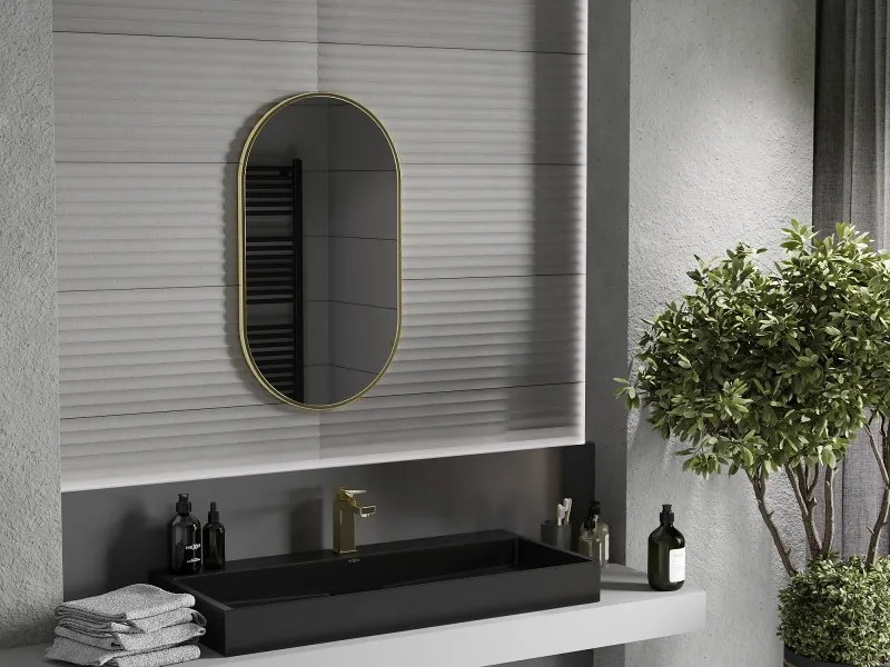 Mexen Loft ovale badkamerspiegel 80 x 45 cm, frame geborsteld goud - 9851-080-045-000-50