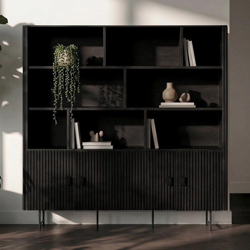 Zwarte Kast Met Open Vakken - 200x43x187cm.