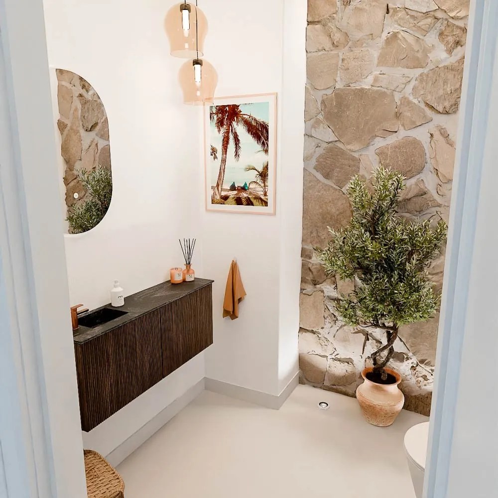 Mondiaz Joya DLux 100cm toiletmeubel walnut met wastafel faye links 1 kraangat lava
