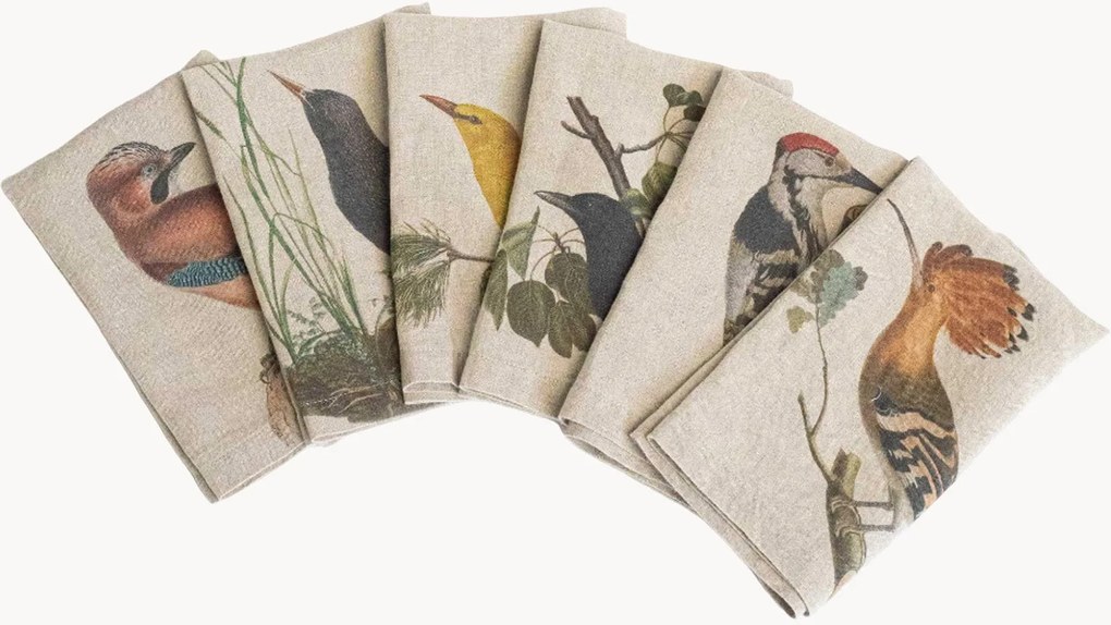 Linnen servetten Woodland Birds, 6-delig