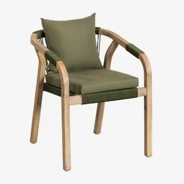 Set Van 2 Eetkamerstoelen Met Armleuningen Van Acaciahout Dubai Rustiek Acaciabruin & Stof Leger Groen - Sklum