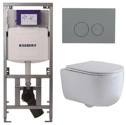 QeramiQ Dely Swirl Toiletset - 36.3x51.7cm - Geberit UP320 Burda inbouwreservoir - slim zitting - bedieningsplaat licht grijs - ronde knoppen - wit glans 0701131/SW1102374/SW1000766/SW1026256