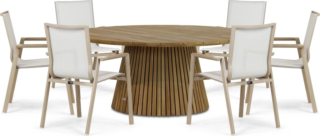 Tuinset Ronde Tuintafel 6 personen 180 cm Aluminium Zand/Beige  Lifestyle Garden Furniture Fiora/Fungo