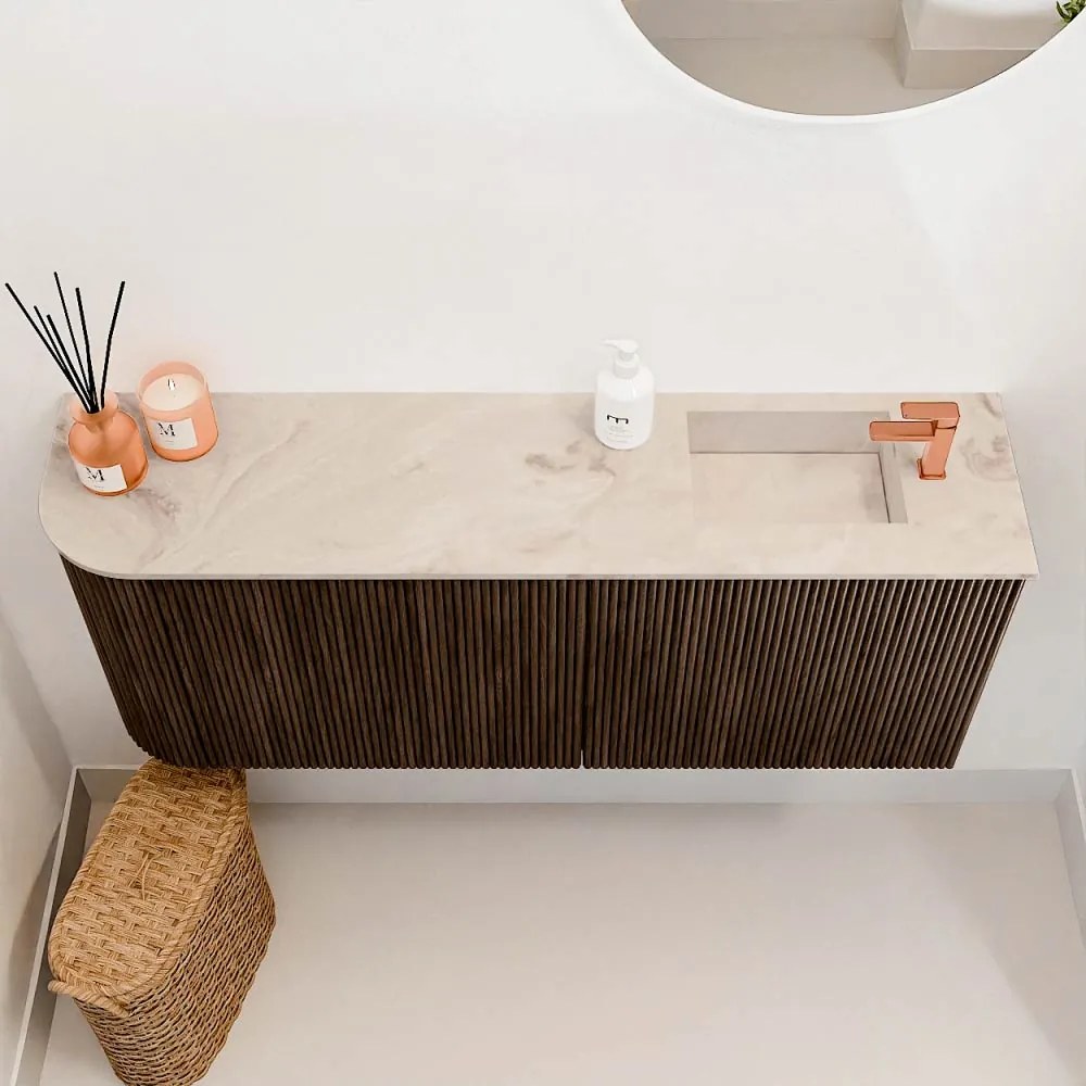 Mondiaz Joya DLux 100cm toiletmeubel ronding links walnut met wastafel faye rechts 1 kraangat frappe