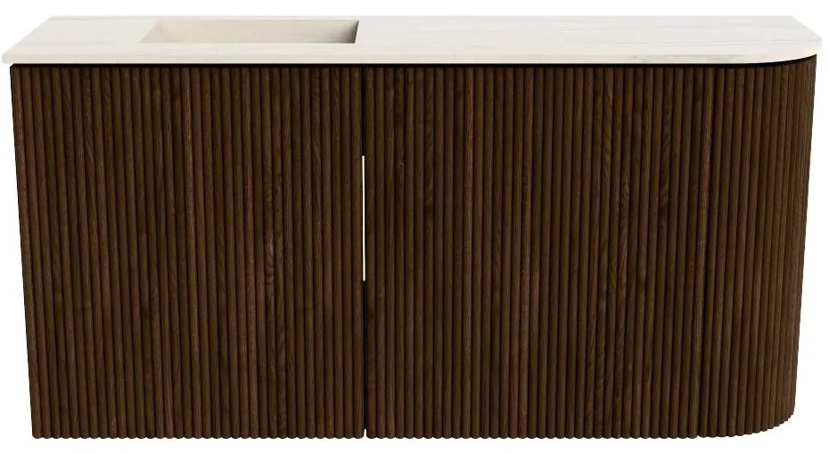 Mondiaz Joya DLux 80cm toiletmeubel ronding rechts walnut met wastafel faye links zonder kraangat meli
