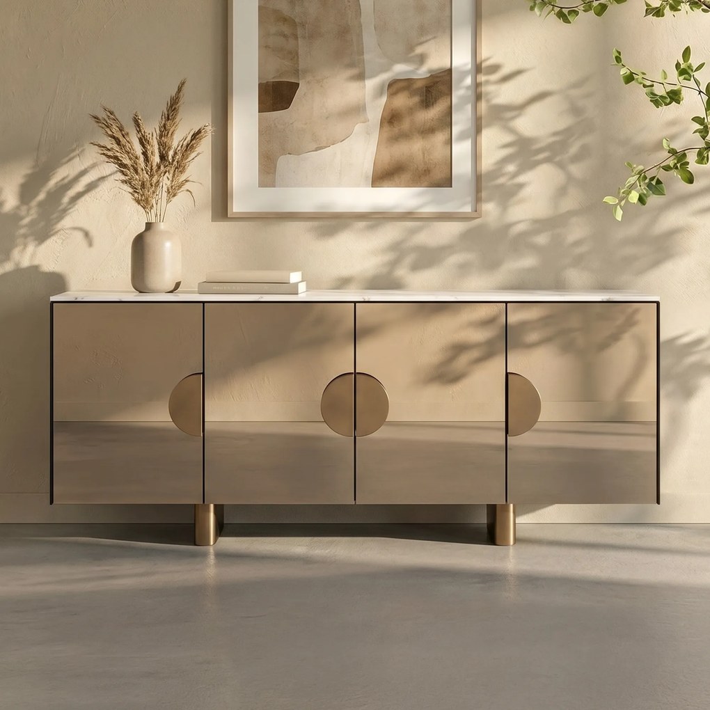 Design Dressoir Spiegel En Marmer - 160x45x80cm.