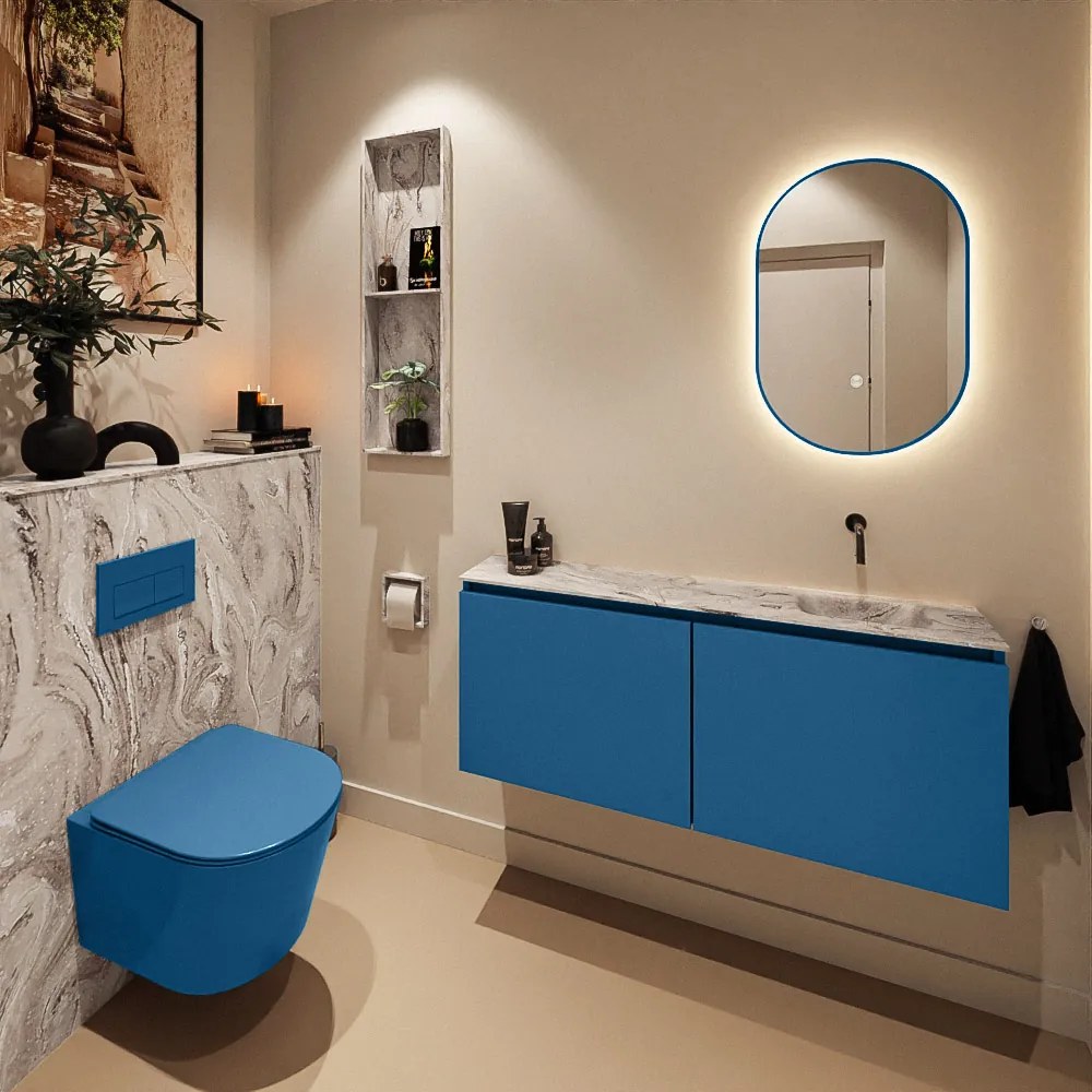 Mondiaz Ture DLux toiletmeubel 120cm jeans met wastafel glace rechts zonder kraangat