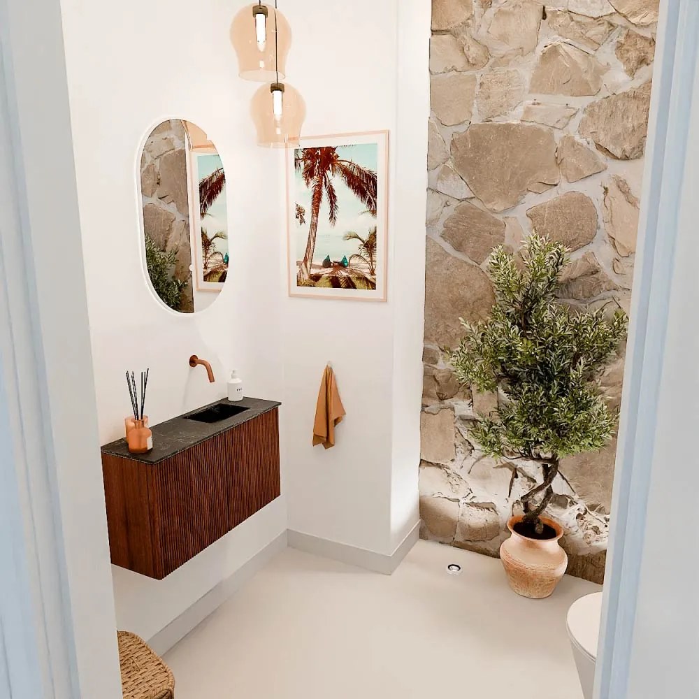 Mondiaz Joya DLux 70cm toiletmeubel ruby met wastafel faye rechts zonder kraangat lava