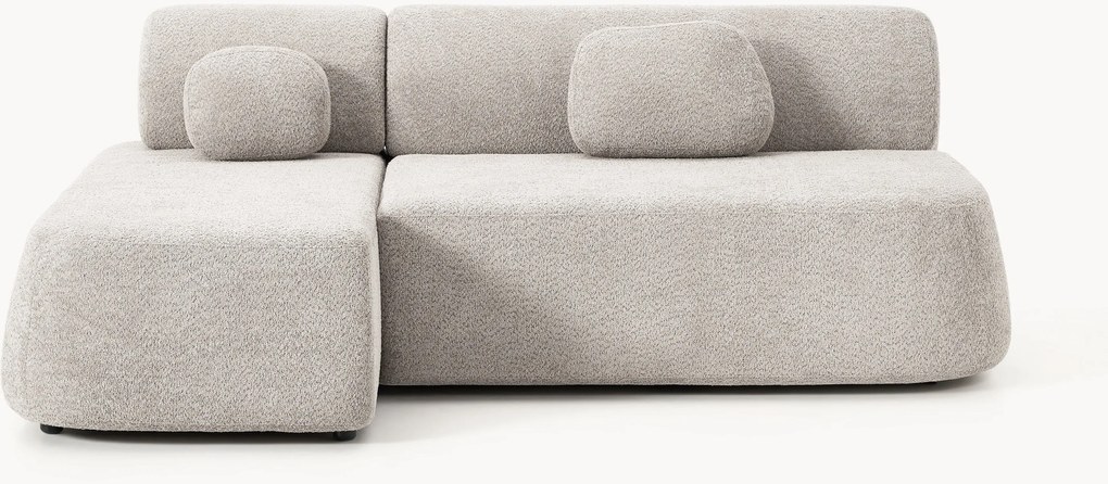 Hoekbankbed Pao van teddy-bouclé met opbergruimte