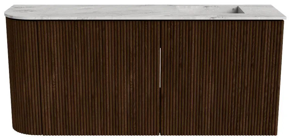 Mondiaz Joya DLux 90cm toiletmeubel ronding links walnut met wastafel faye rechts 1 kraangat glace