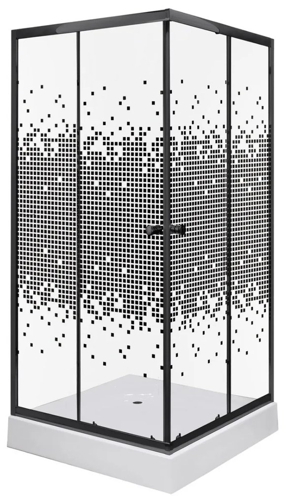 Kerra Pixel douchecabine vierkant 90x90cm zwart mat met douchebak