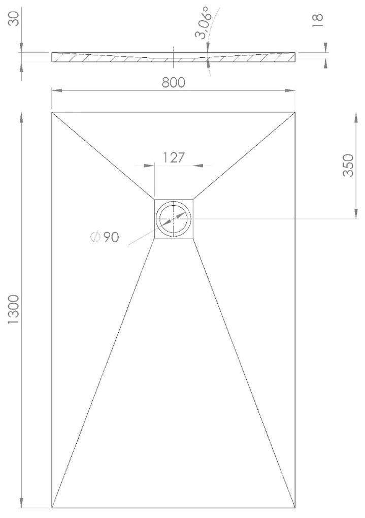 Polysan Treneca douchebak 130X80cm grijs mat