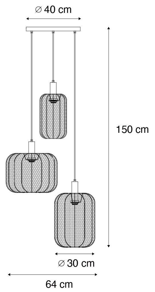Stoffen Eettafel / Eetkamer Japandi hanglamp zwart en goud met beige kap 3-lichts - PluniJapandi E27 Scandinavisch rond Binnenverlichting Lamp