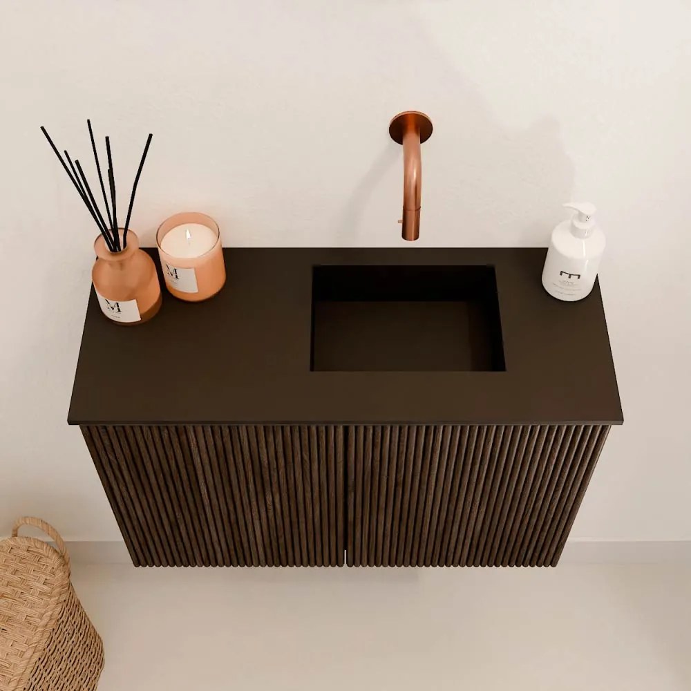 Mondiaz Joya 60cm toiletmeubel walnut met wastafel faye rechts zonder kraangat urban
