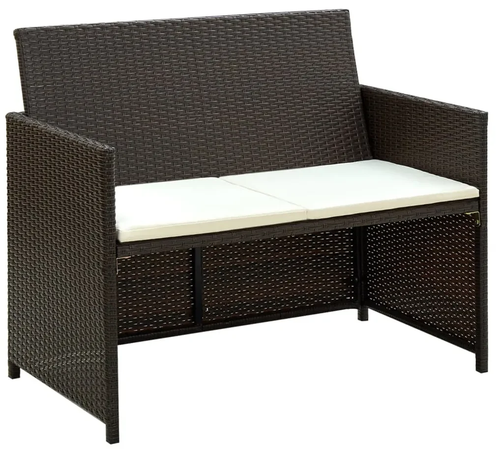 vidaXL 4-delige Loungeset met kussens poly rattan bruin