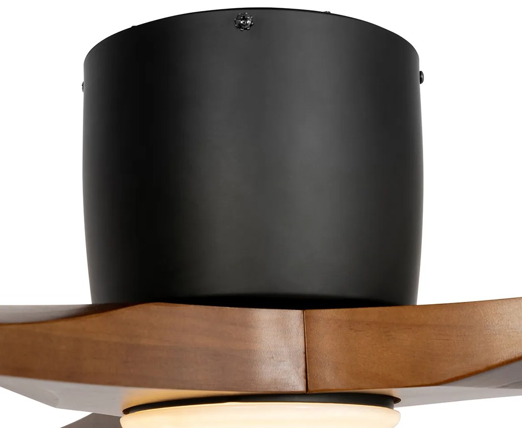 Plafondventilator zwart met hout 131.5cm incl. LED dimbaar met afstandsbediening - Jerri