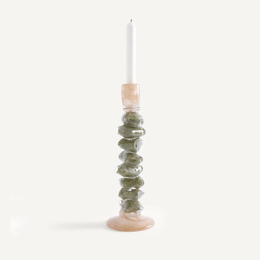 Tweekleurig geblazen glazen kandelaar, 35 cm hoog, QIMERA