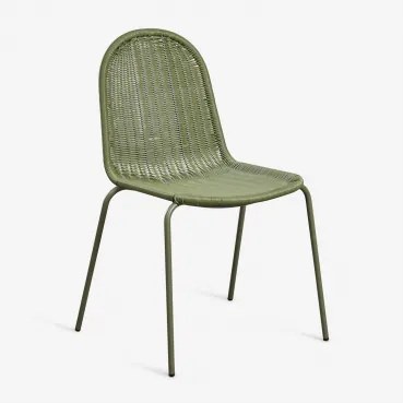 Set Van 4 Stapelbare Eetkamerstoelen Van Synthetisch Riet Reiven Groen – Intens Olijf - Sklum