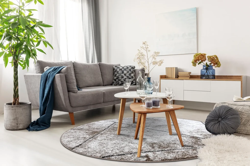 Tapijt modern COZY 8872 Rond ,  Wall, geometrisch , drieho  - Structureel,  twee poolhoogte , bruin