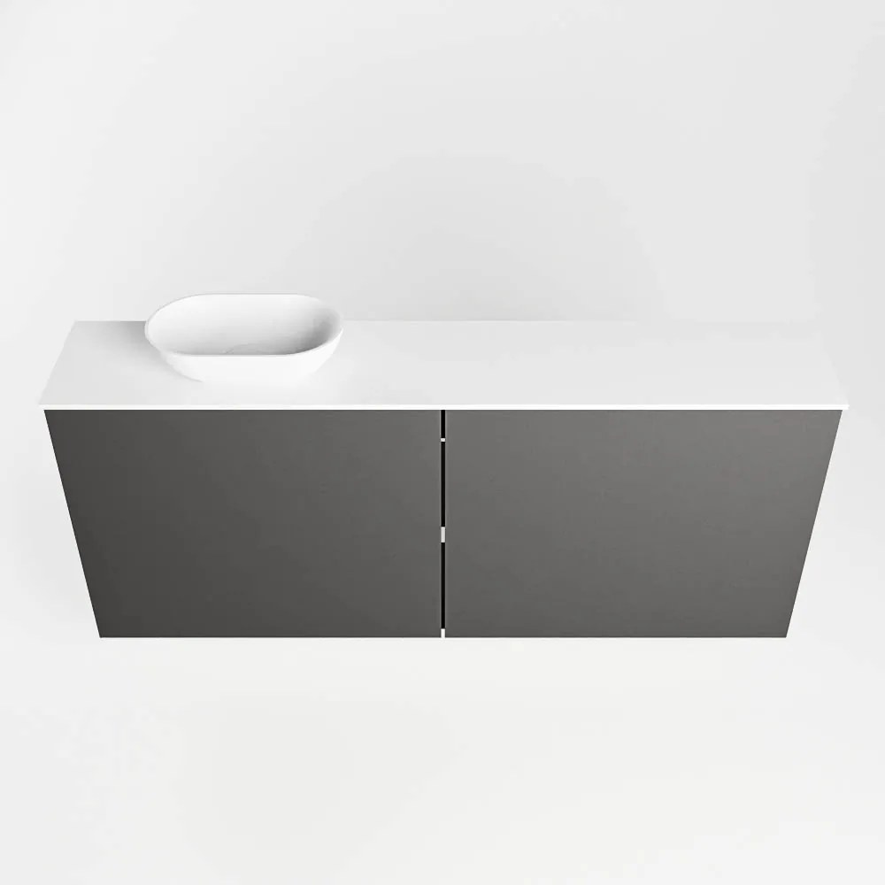 Mondiaz Fowy toiletmeubel 120cm dark grey met witte waskom links zonder kraangat