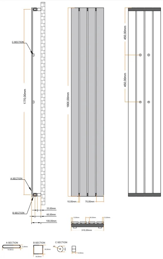 Eastbrook Deddington radiator 30x180cm 812W blauw