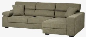Rechte 3-zits Chaise Longue Bank Met Verstelbare Hoofdsteun En Uitschuifbare Zitplaatsen Aramis Stof Leger Groen - Sklum