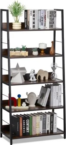 VEVOR Metalen boekenplank, industriële trapeziumvormige boekenkast met 5 niveaus, vintage opbergkast met open planken, vrijstaande displayplank, opbergrek 70x35x150cm
