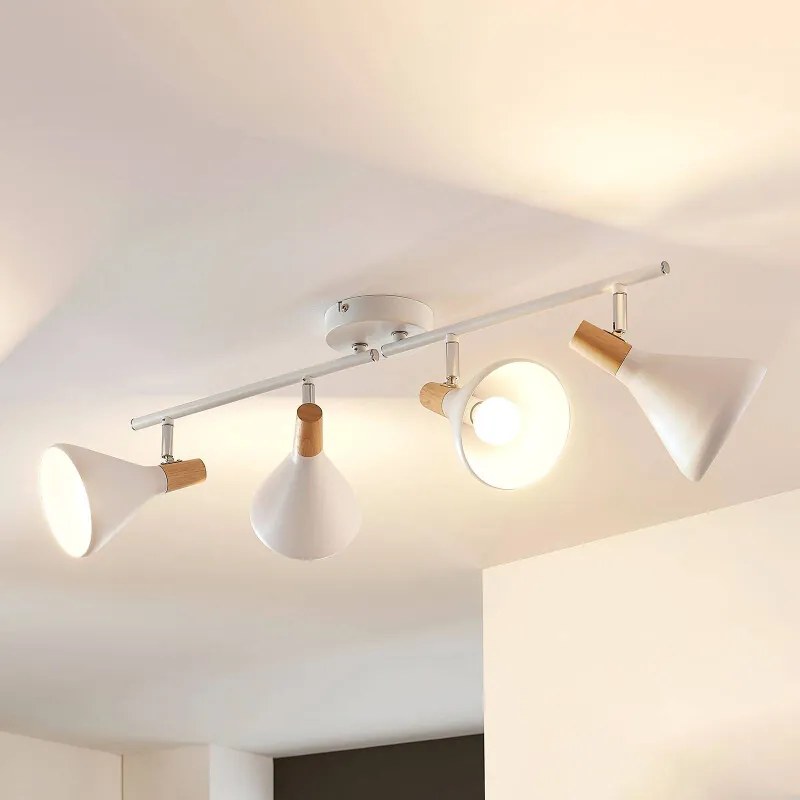 LED plafondlamp Arina met hout en vier lampen - lampen-24